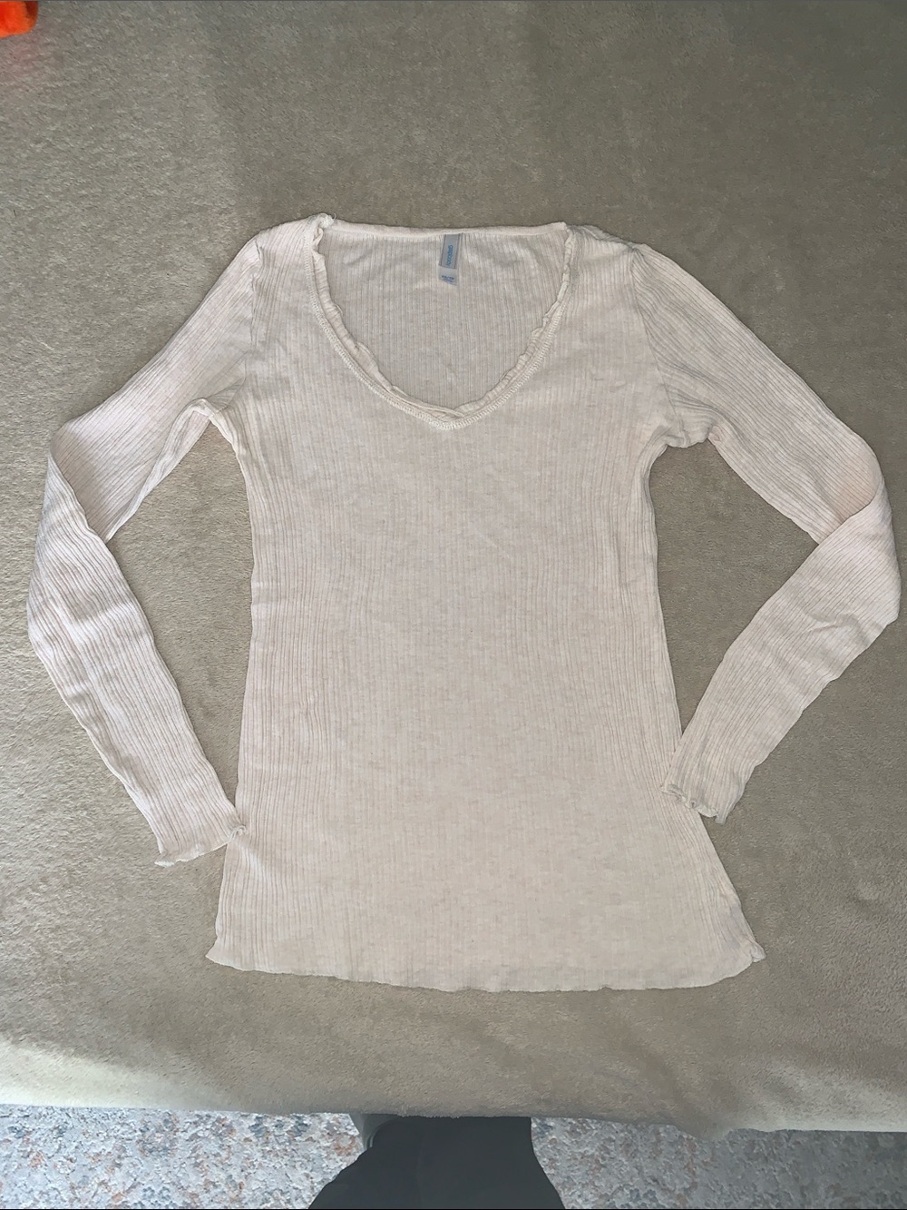 GAP Light Pink Ribbed V-Neck Long Sleeve Top